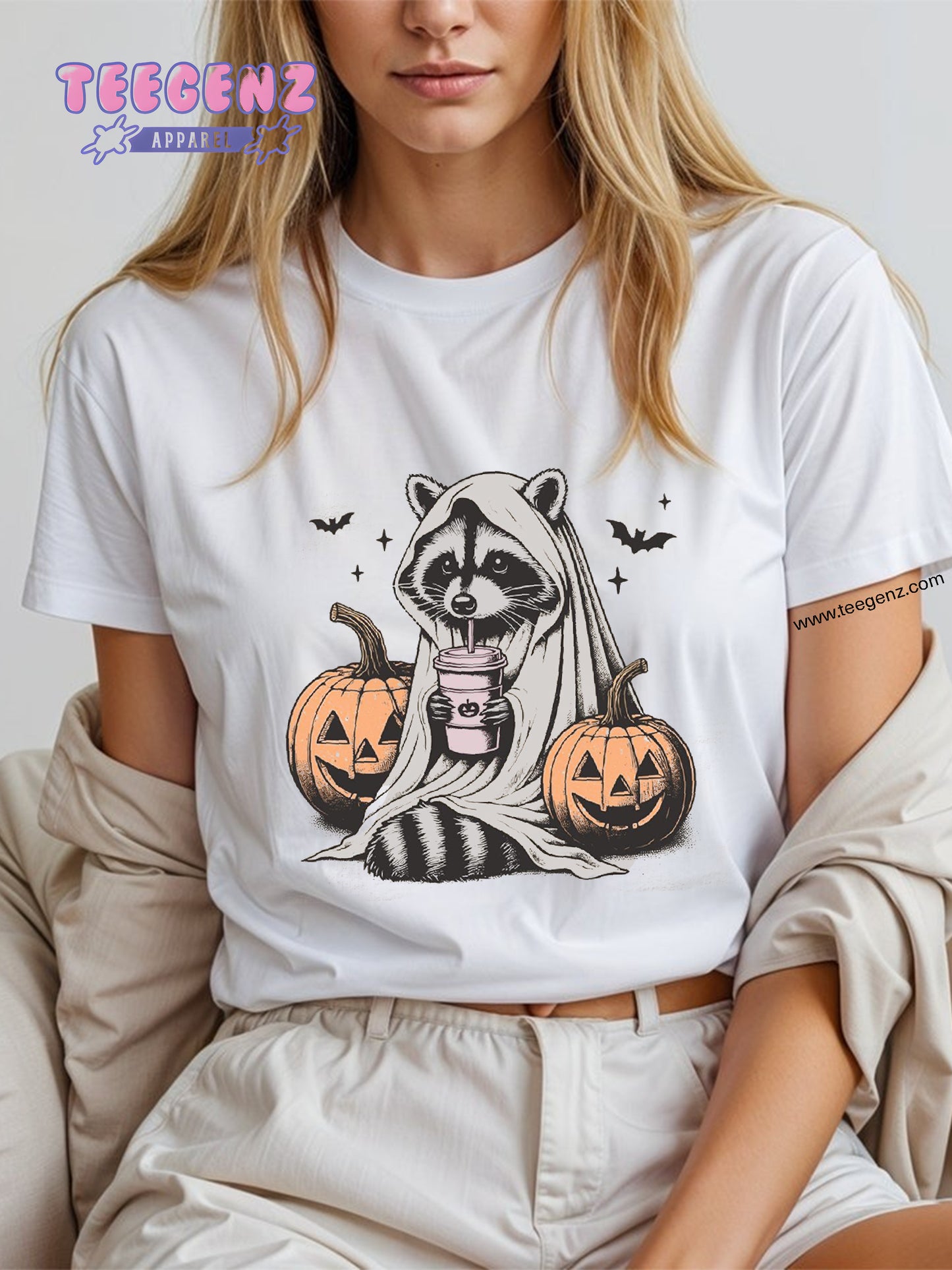 Comfort Colors Halloween Shirt, Cute Raccoon Ghost T-Shirt, Retro Halloween Shirts, Spooky Season Gift, Raccoon Halloween Shirt, Pumpkin Fall Shirt TGPR49