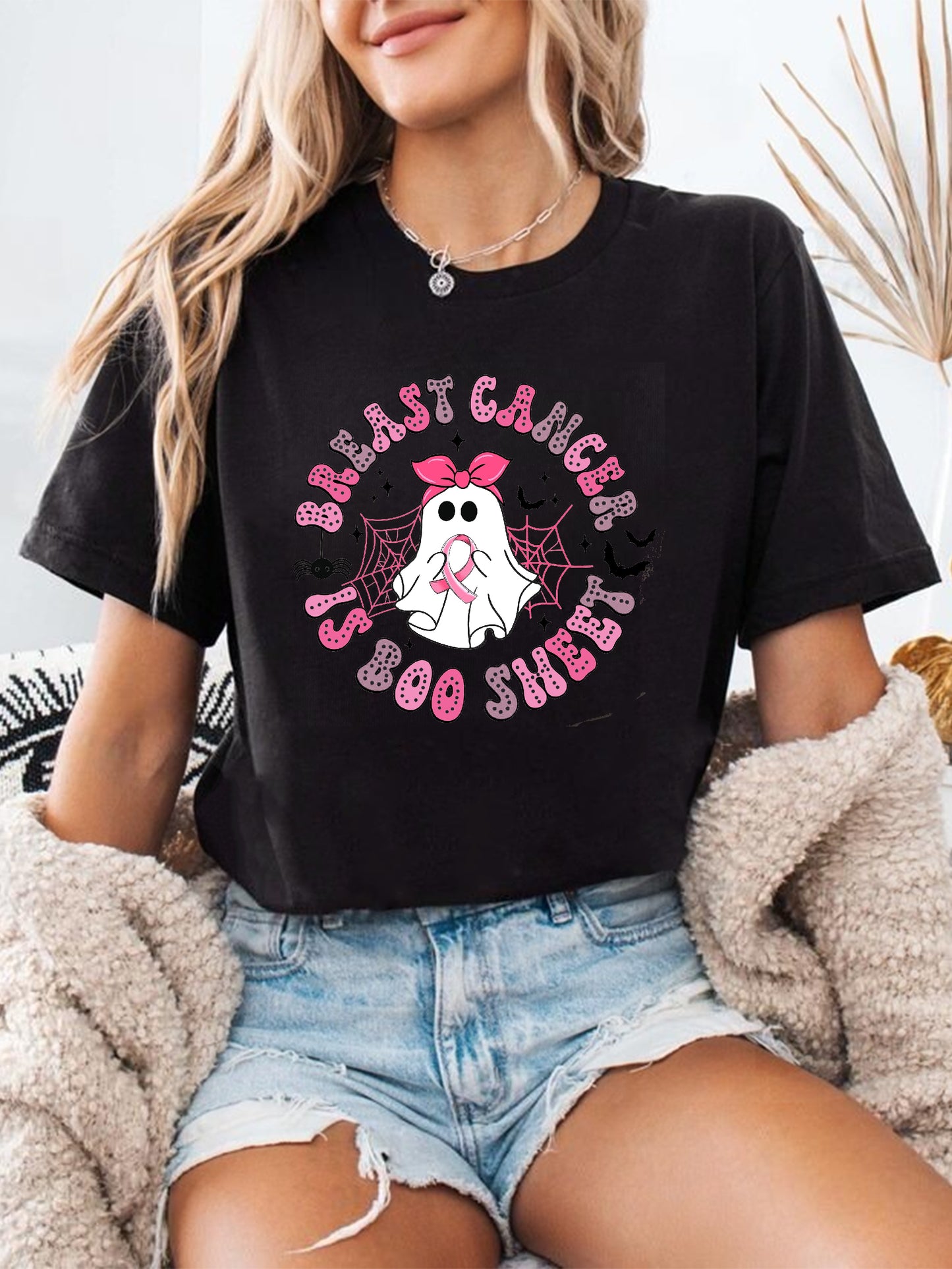 Breast Cancer is Boo Sheet Comfort Colors T-Shirt, Retro Breast Cancer T-Shirt, Cool Ghost Shirt, Cute Halloween Shirts, Halloween Clothing, TGPR36