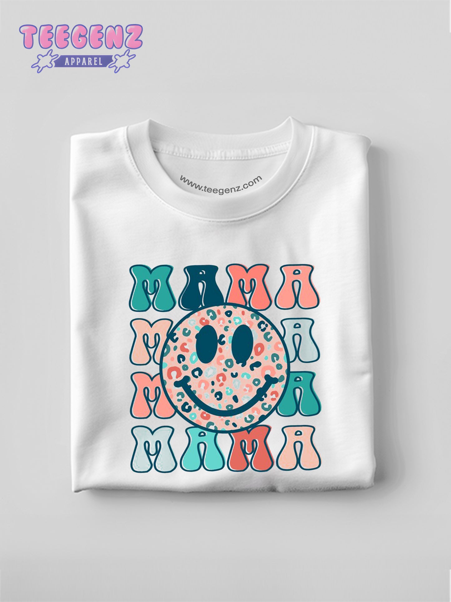 Leopard Mama Shirt, Retro Smiley Face Mama Shirt, New Mom Gift for Mom, Mother's Day Gift, New Mom Shirt, Trendy Shirt, Women Shirt. TGPR04