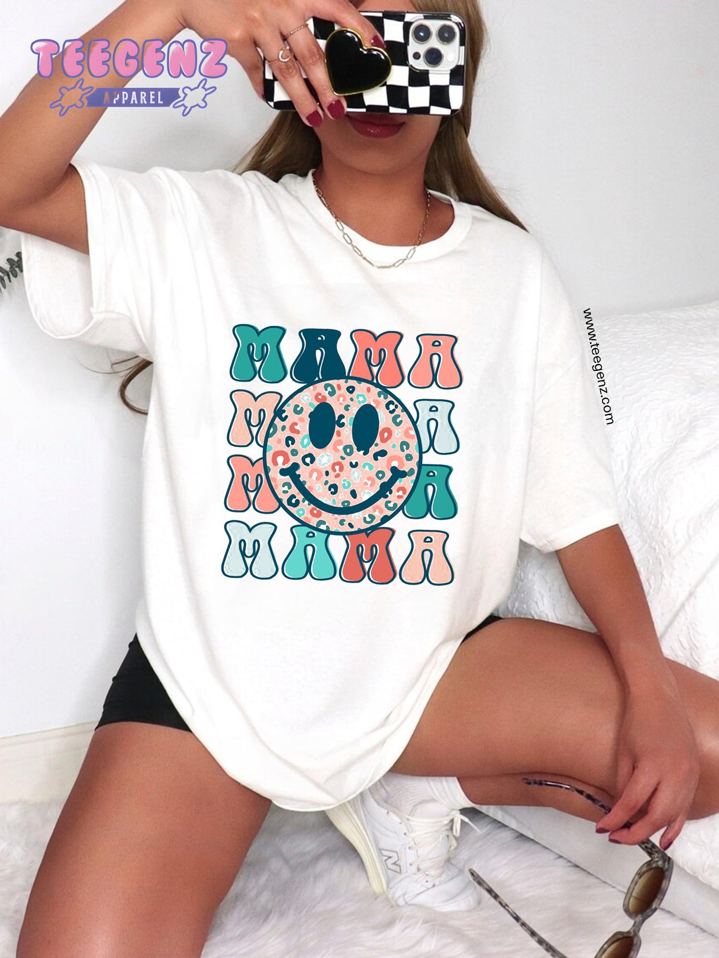 Leopard Mama Shirt, Retro Smiley Face Mama Shirt, New Mom Gift for Mom, Mother's Day Gift, New Mom Shirt, Trendy Shirt, Women Shirt. TGPR04