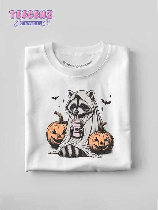 Comfort Colors Halloween Shirt, Cute Raccoon Ghost T-Shirt, Retro Halloween Shirts, Spooky Season Gift, Raccoon Halloween Shirt, Pumpkin Fall Shirt TGPR49