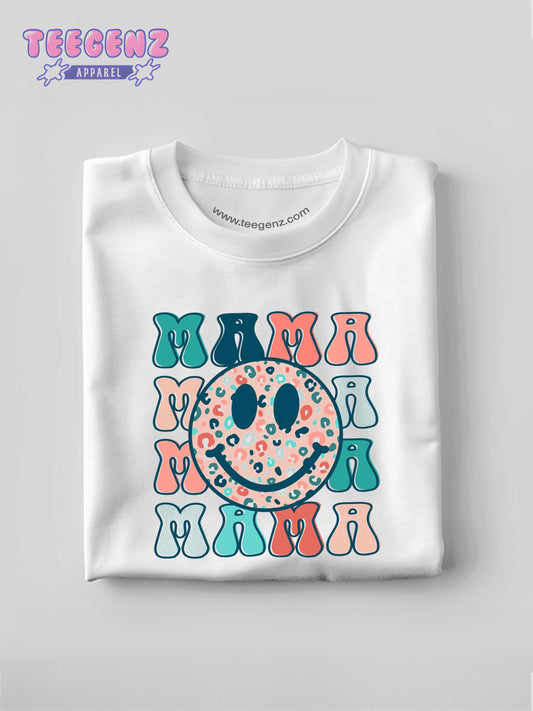 Leopard Mama Shirt, Retro Smiley Face Mama Shirt, New Mom Gift for Mom, Mother's Day Gift, New Mom Shirt, Trendy Shirt, Women Shirt. TGPR04